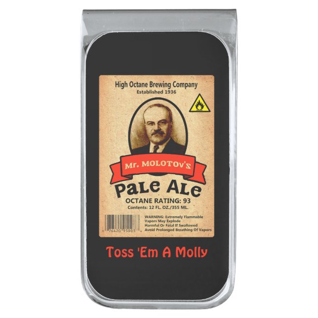 Mr. Molotov's Pale Ale Label Silver Finish Money Clip (Front Vertical)