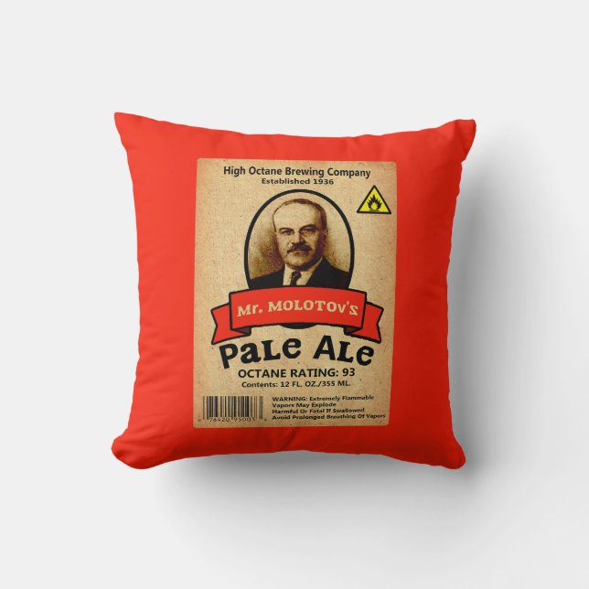 Mr. Molotov's Pale Ale Label Throw Pillow (Front)