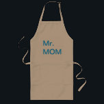 Mr. Mom Apron<br><div class="desc">tan apron with blue lettering</div>