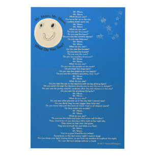 Mr. Moon Children's Poem Blue Wood Wall Decor