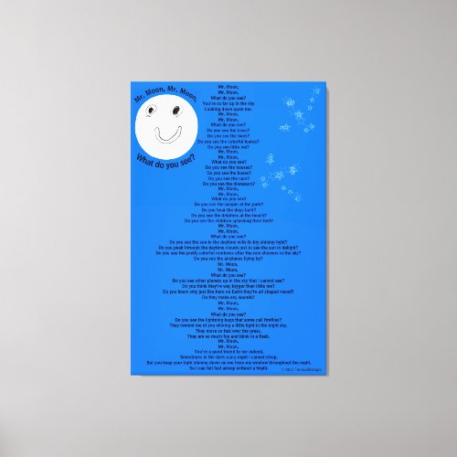 Mr Moon Mr Moon Fun Childrens Poem 32 x 48 Canvas Print
