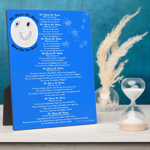 Mr Moon Mr Moon What Do You See Poem Plaque