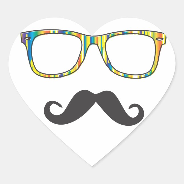 Mr Moustache Hipster Heart Sticker (Front)