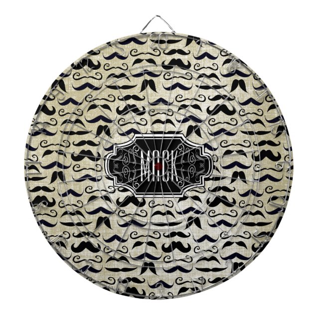 Mr. Moustache Hipster Pattern Dartboard With Darts (Front)
