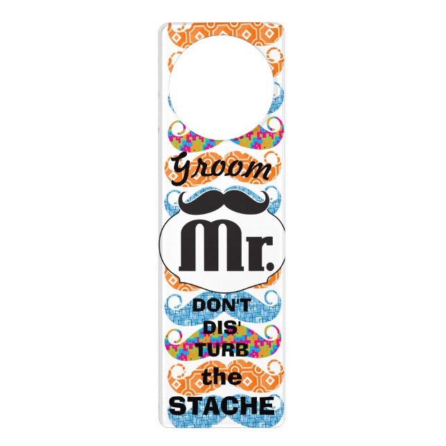 Mr. Moustache Hipster Pattern Door Hanger (Front)