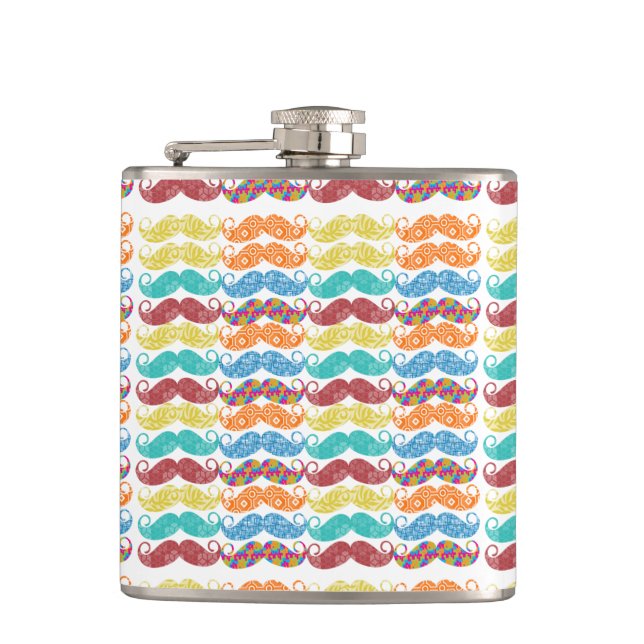 Mr. Moustache Hipster Pattern Flask (Front)