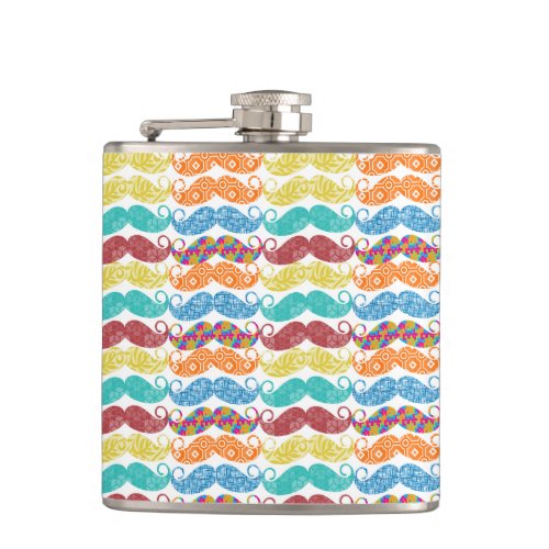 Mr Moustache Hipster Pattern Flask