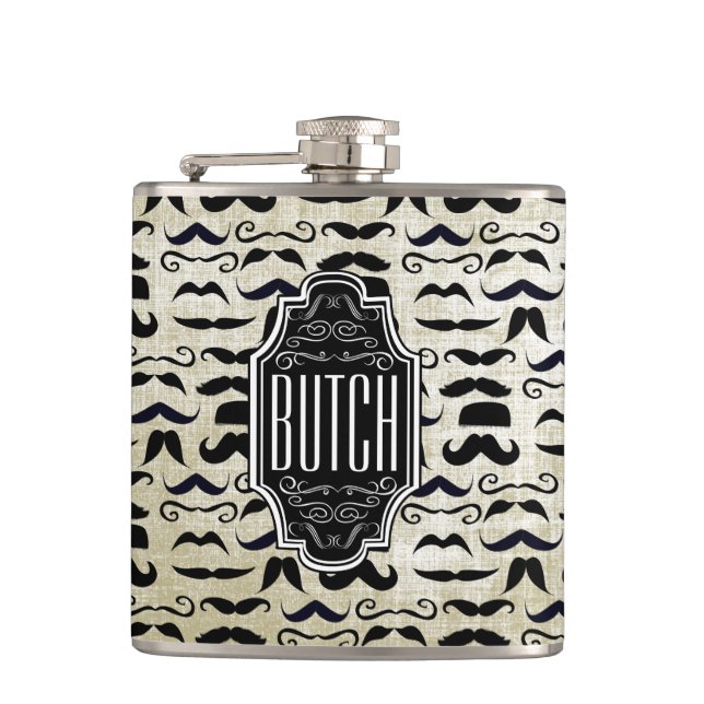 Mr. Moustache Hipster Pattern Flask (Front)