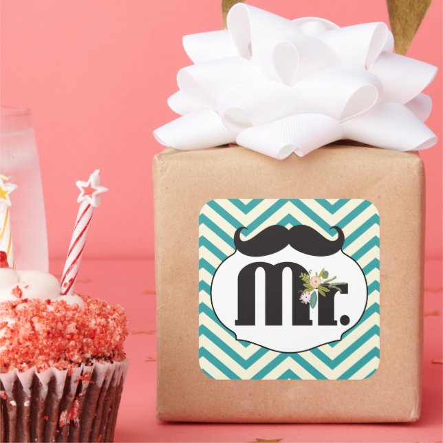 Mr. Moustache Hipster Pattern Square Sticker (Party)