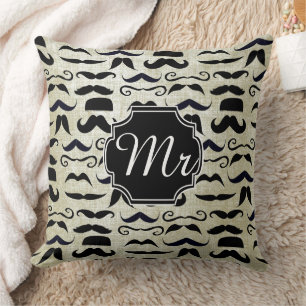 Mr. Moustache Hipster Pattern Throw Pillow