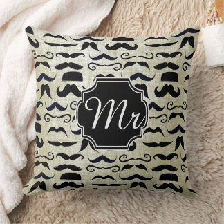 Mr. Moustache Hipster Pattern Throw Pillow