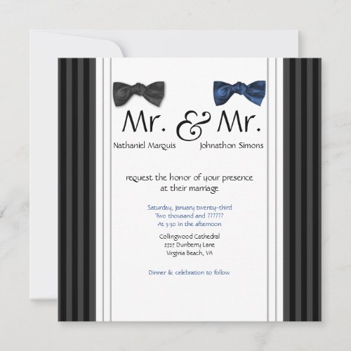Mr  Mr Bow Ties  Pin Striped Wedding Invite
