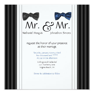 Mr. & Mr. Bow Ties & Pin Striped Wedding Invite