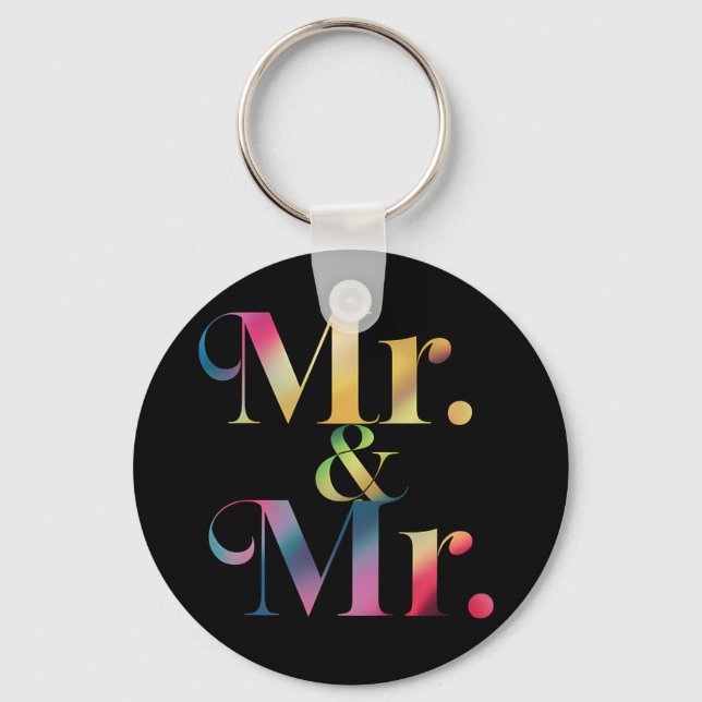 Mr. & Mr. Gay Bachelor Party Gay Marriage  Keychain (Front)