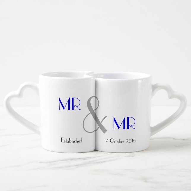 Mr & Mr Gay Wedding Gift Personalized Coffee Mug Set (Back Nesting)