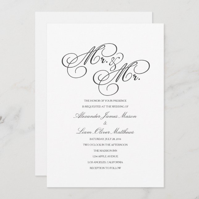 Mr. & Mr. | Gay Wedding Invitation (Front/Back)
