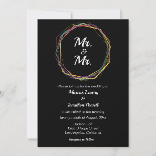 Mr  Mr Gay Wedding Invitation Rainbow Black