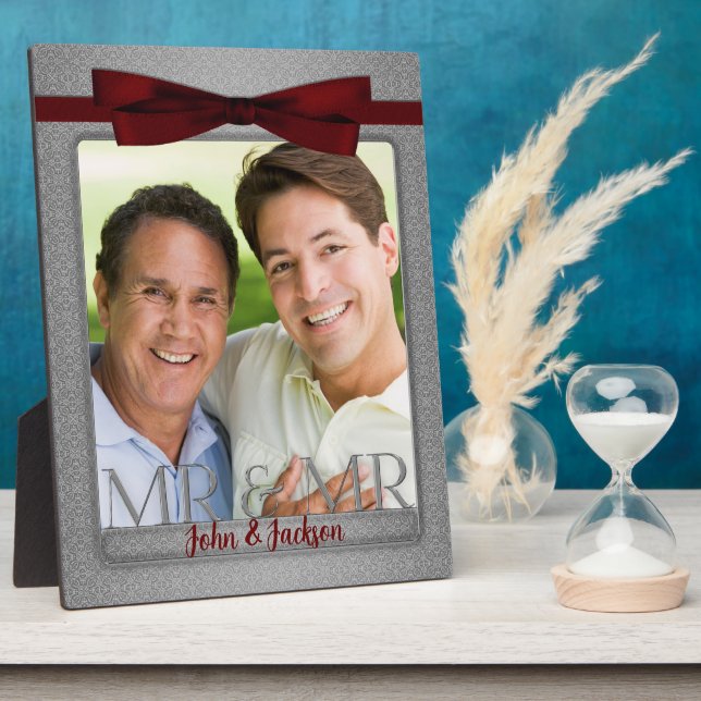 Mr & Mr Gay Wedding Photo in Silver Plaque (Side)
