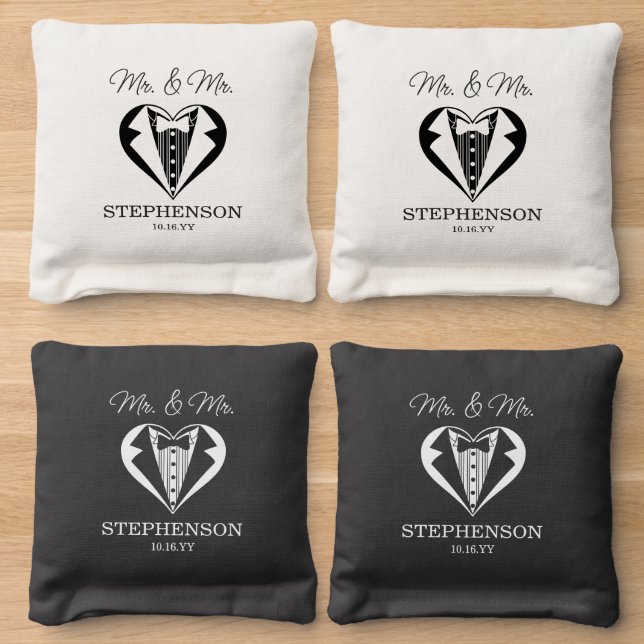 Mr &. Mr Grooms Wedding Custom Name  Cornhole Bags (Wood)