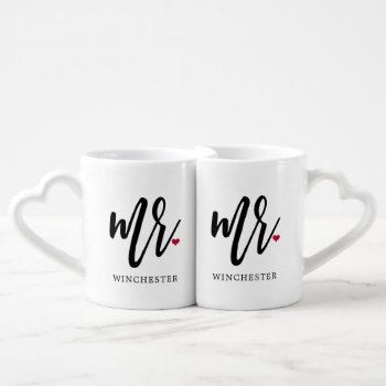 Mr. & Mr. Modern Black Script Gay Couples Mugs by PinkMoonDesigns at Zazzle