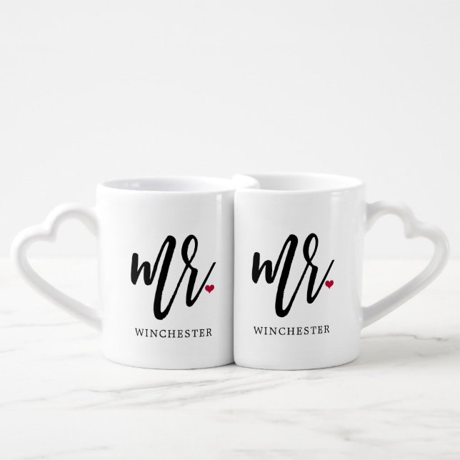Mr. & Mr. Modern Black Script Gay Couples Mugs (Front Nesting)