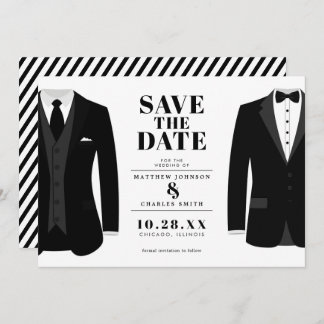 Mr. & Mr. Modern Black Wedding Tux - Save the Date