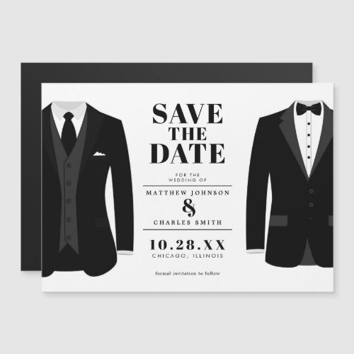 Mr  Mr Modern Black Wedding Tux _ Save the Date Magnetic Invitation