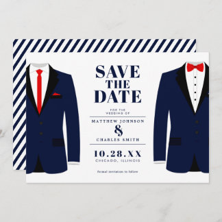 Mr. & Mr. Modern Wedding Navy Tux - Save the Date