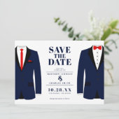 Mr. & Mr. Modern Wedding Navy Tux - Save the Date (Standing Front)