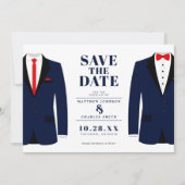 Mr. & Mr. Modern Wedding Navy Tux - Save the Date (Front)