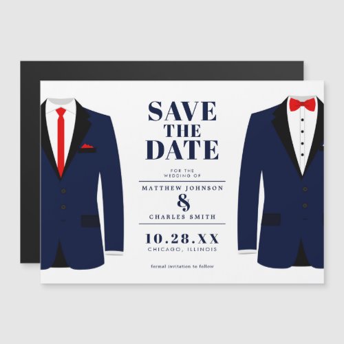 Mr  Mr Modern Wedding Navy Tux _ Save the Date Magnetic Invitation