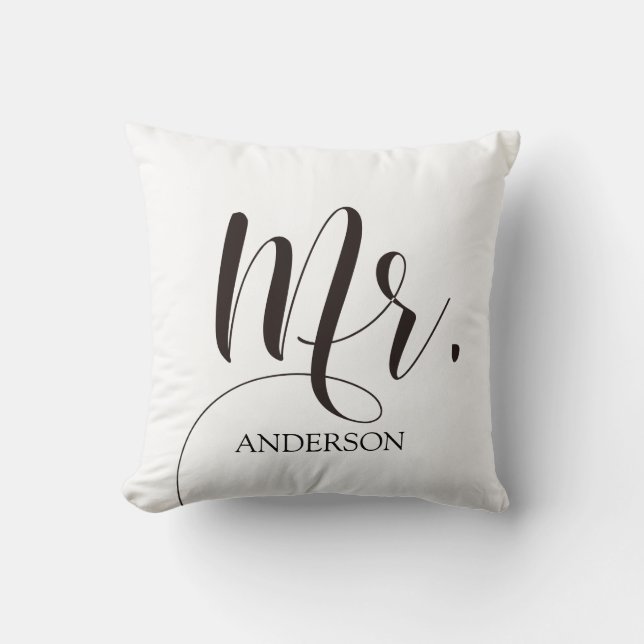 Mr.|Mr.& Mrs.| Calligraphy|Personlized Wedding Throw Pillow (Front)