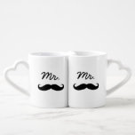 Mr. & Mr. Mustache & Mustache Coffee Mug Set<br><div class="desc">The perfect gift for any couple,  the fun and modern design features a black mustache with "Mr." wording.</div>