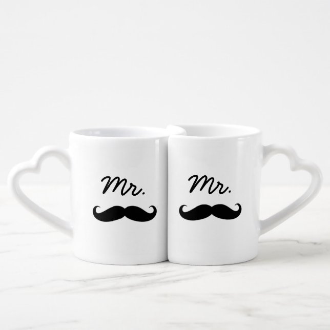 Mr. & Mr. Mustache & Mustache Coffee Mug Set (Front Nesting)