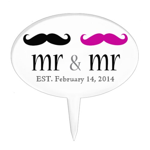 Mr  Mr Mustache Wedding Cake Topper