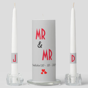 Mr & Mr Personalized Gay Marriage Wedding Gift Unity Candle Set