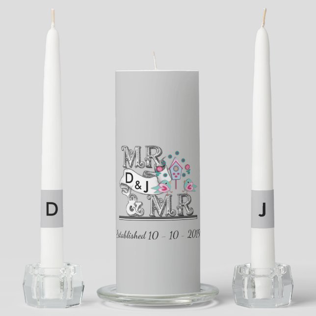Mr & Mr Personalized Gay Marriage Wedding Gift Unity Candle Set (Front)