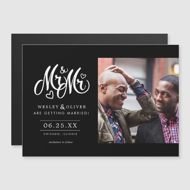 Mr. & Mr. Script - Save the Date with Photo Magnetic Invitation (Front/Back)