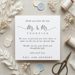 Mr Mr Stylish Script Wedding Thank You Note Card