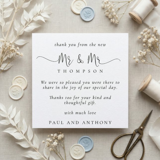 Mr Mr Stylish Script Wedding Thank You Note Card (Creator Uploaded)
