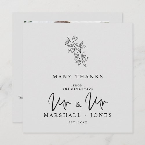 MR  MR Wedding Black Fancy Minimalist Branches Thank You Card