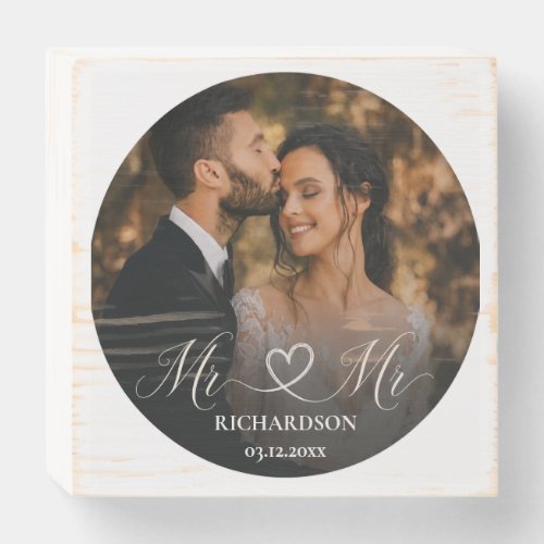 Mr & Mr Wedding Photo Collage Rustic Wood Box Sign