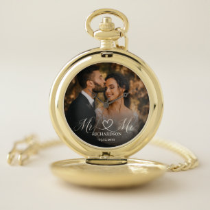 Mr & Mr Wedding Photo Gold Anniversary Keepsake Pocket Watch