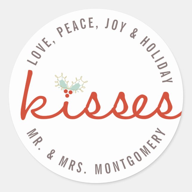 Mr & Mrs 1st Christmas Mistletoes Holiday Wedding Classic Round Sticker (Front)