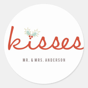 Mr & Mrs 1st Christmas Mistletoes Holiday Wedding Classic Round Sticker