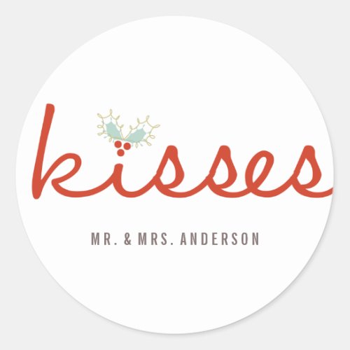 Mr  Mrs 1st Christmas Mistletoes Holiday Wedding Classic Round Sticker