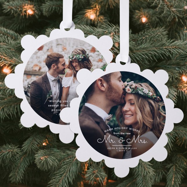 Mr & Mrs 2 Photo Newlyweds First Christmas Married Ornament Card (Creator Uploaded)