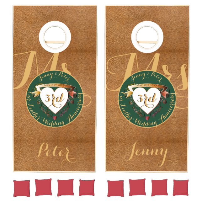 Mr.Mrs.3rd Wedding Anniversary Leather Image  Cornhole Set (Set)
