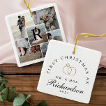 Mr. Mrs. 5 Photo Collage First Christmas Monogram  Ceramic Ornament<br><div class="desc">Beautiful minimal monogram 5 photo collage Mr & Mrs First Christmas ornament. Our beautiful Mr. & Mrs. first Christmas ornament features a 5 photo collage layout for you to add five of your favourite wedding photo memories. Customize with your monogram placed in the centre. The reverse side features the words...</div>
