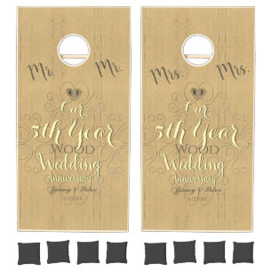 Mr.&Mrs.5th Year Wood Wedding Ann.Natural Color Cornhole Set